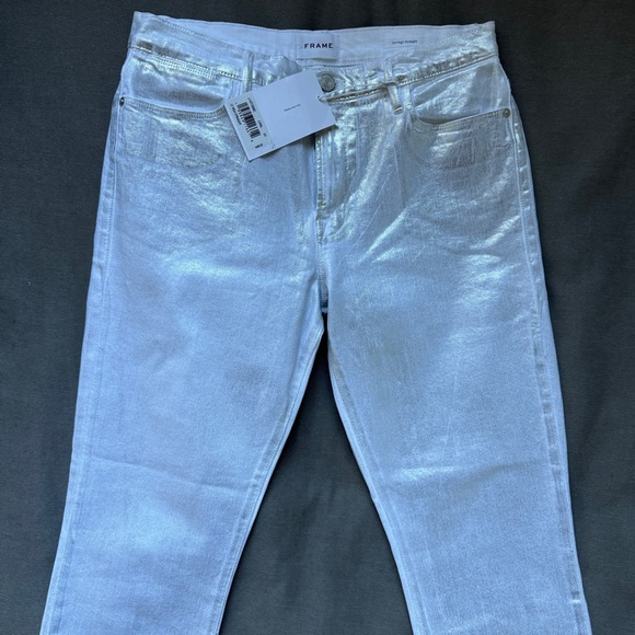 FRAME Le High Straight White/Silver Coated Jeans NWT - Picture 9 of 10